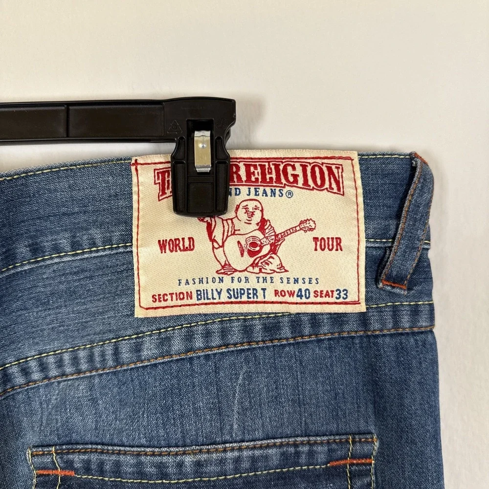 True‎ Religion Jeans 40x33 Mens Blue Billy Super T Denim Straight Flap Pockets